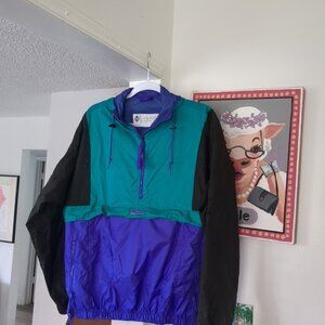 Vintage Columbia Mens M 90s Colorblock Windbreaker 1/4 Zip Pullover Jacket  Hood